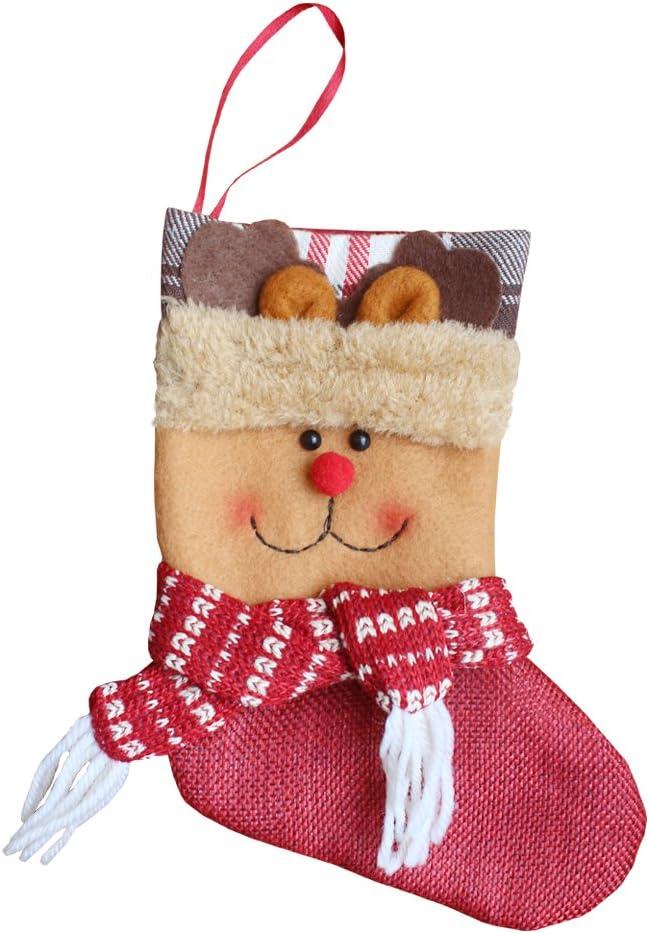 JOYFY 12 Pcs Mini Christmas Stockings 3D Bulk Xmas Stockings Santa Snowman Reindeer Burlap Stockings for Present Holders Treat Bags