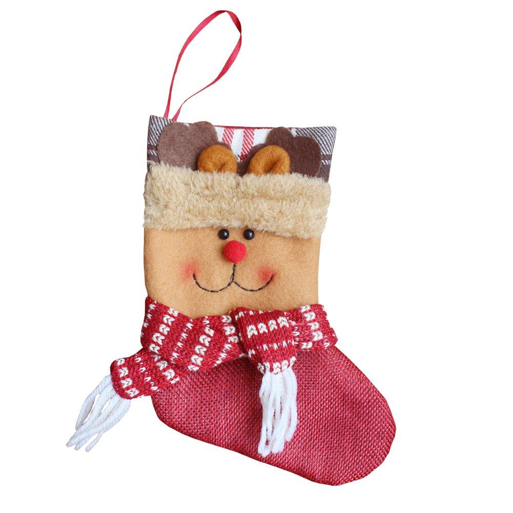 JOYFY 12 Pcs Mini Christmas Stockings 3D Bulk Xmas Stockings Santa Snowman Reindeer Burlap Stockings for Present Holders Treat Bags