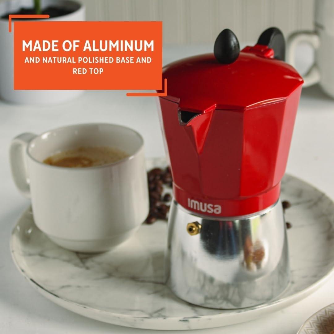 IMUSA New 3 Cup Traditional Espresso Stovetop Coffeemaker, Red
