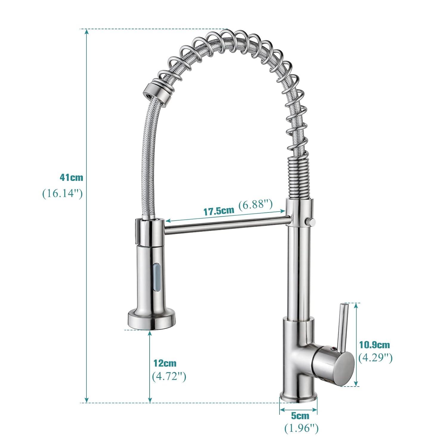 Besdor Kitchen Faucet with Pull Down Sprayer, Spring Single Handle Faucet for Kitchen Sink, Two Function Sprayer, 360-degree Rotation, with Deck Plate, 304 Food Grade Stainless Steel, Brushed Nickel