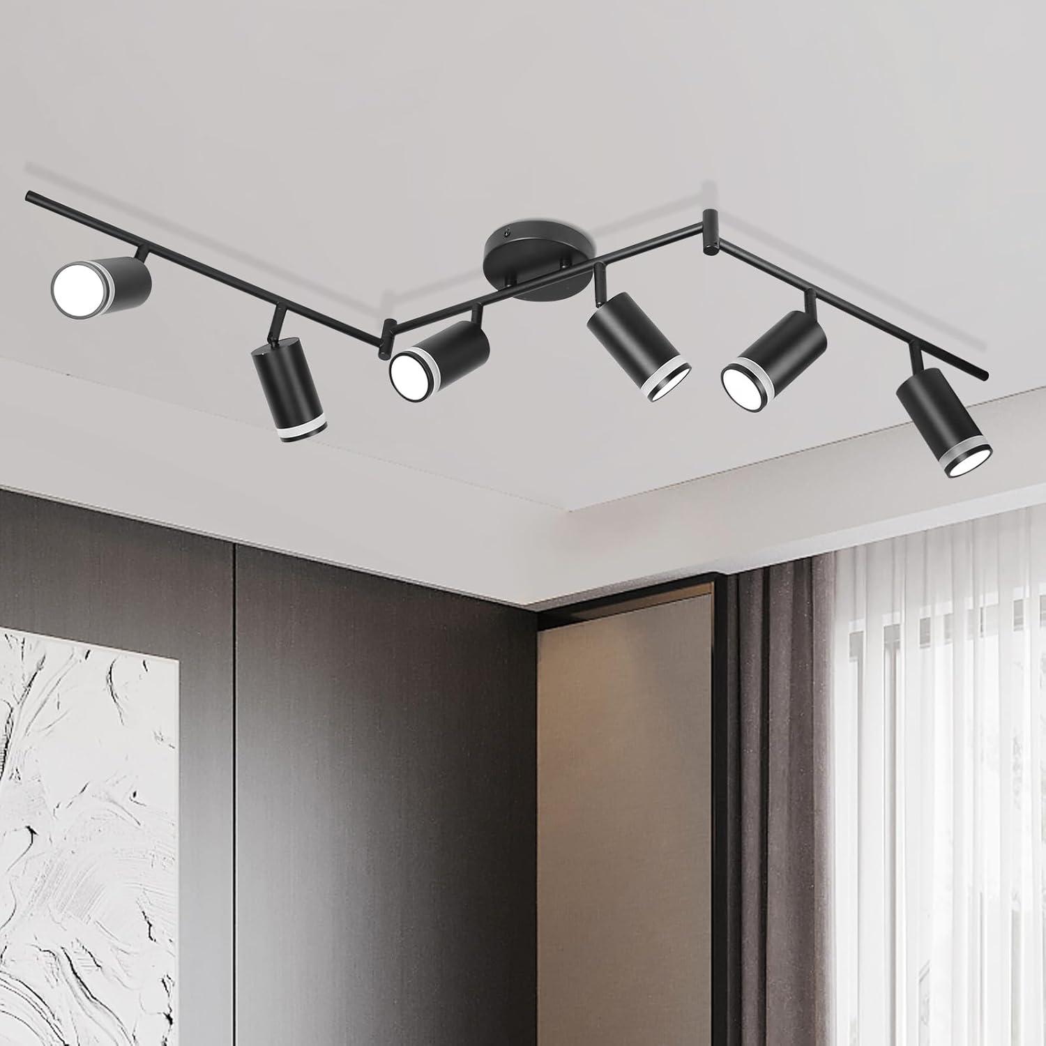 Modern Black Aluminum 6-Light Adjustable Track Lighting Kit