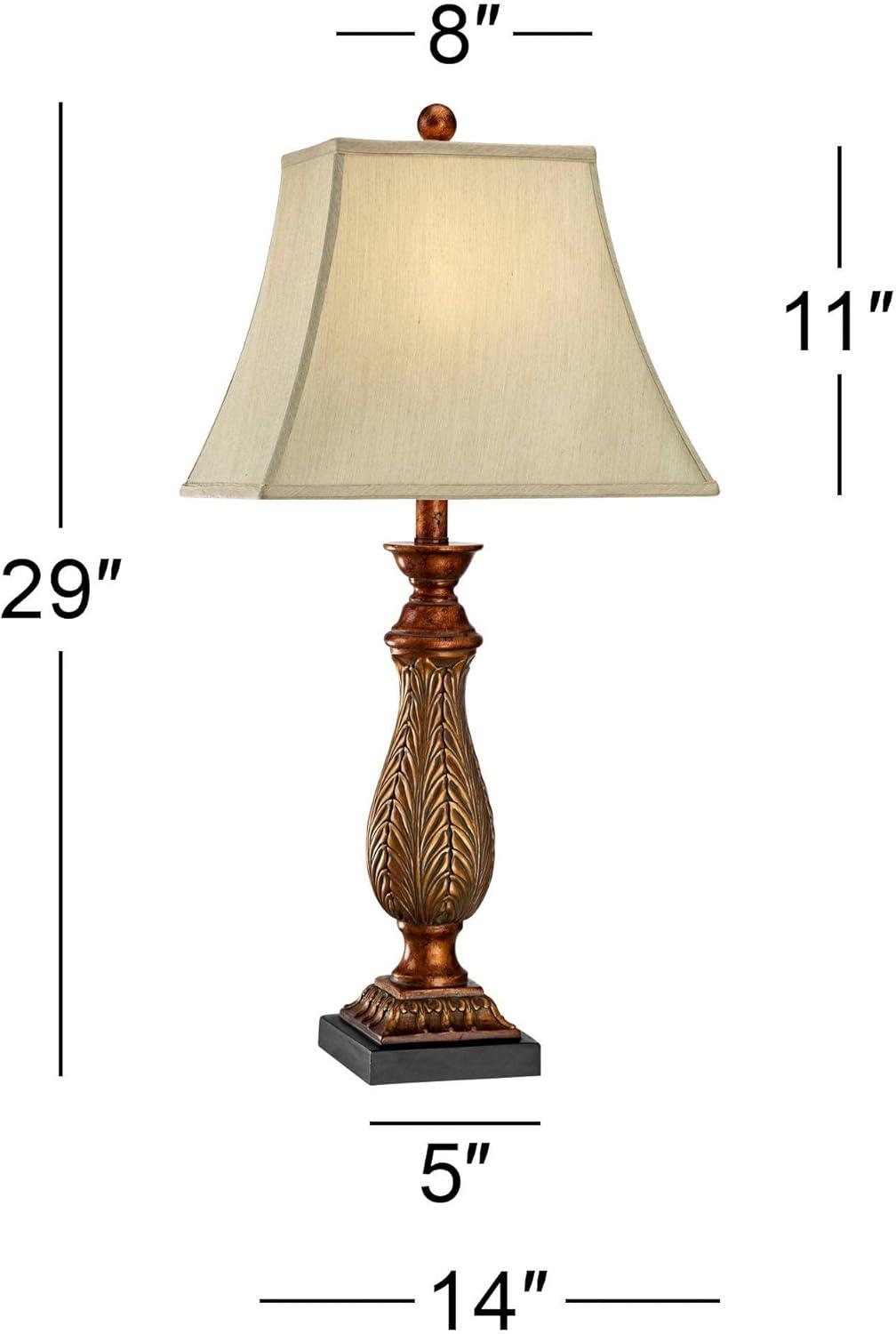 Regency Hill Traditional Table Lamps 29" Tall Set of 2 Two Tone Gold Leaf Linen Rectangular Bell Shade for Living Room Family Bedroom