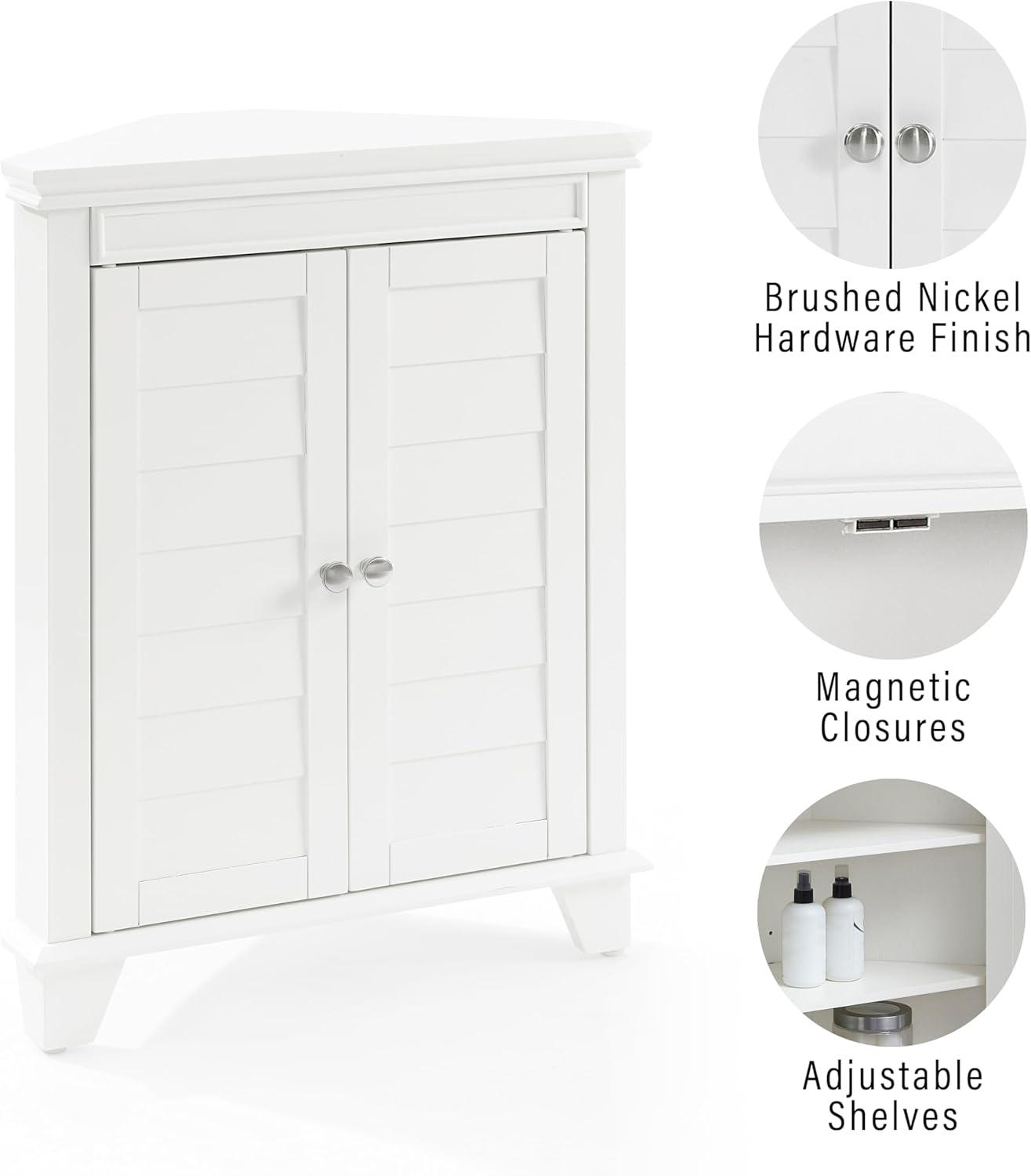 White Wooden Corner Bathroom Cabinet with Adjustable Shelves