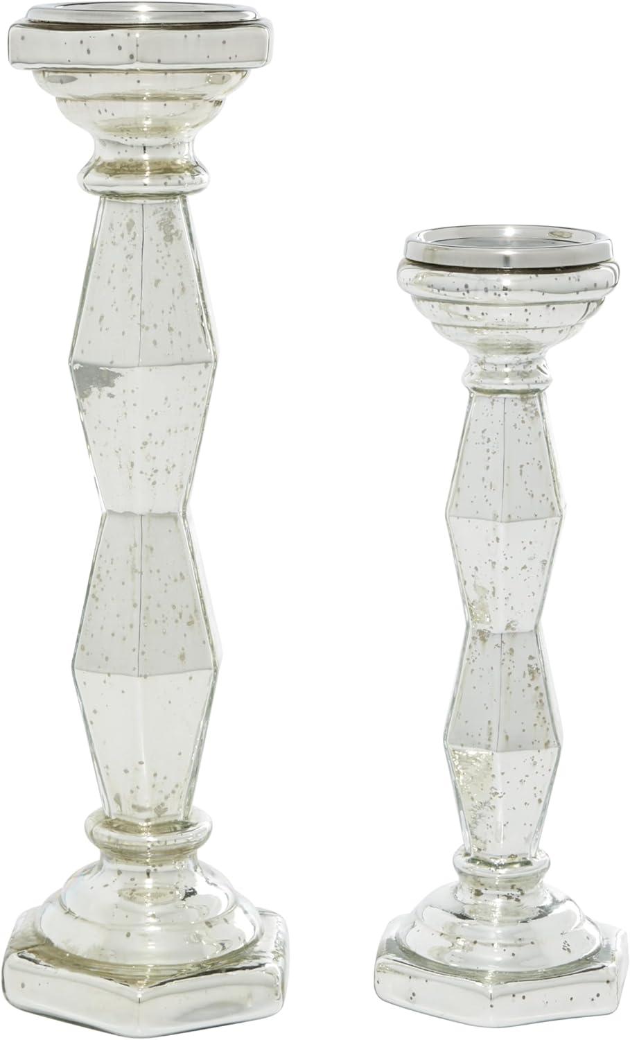 Mercury Finish Glam Glass Candlestick 17.9" Tall