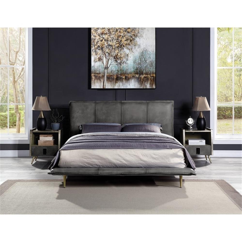 Helios Leather Upholstered Platform Bed