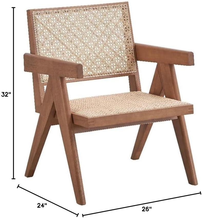 24" Velentina Accent Chair Rattan/Natural Finish - Acme Furniture: Leather Upholstery, Tufted, Wood Composite Frame