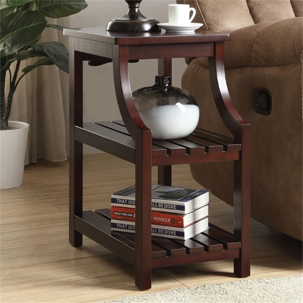 Wasaki 13" Wide Espresso 2-Shelf Wood Side Table with USB