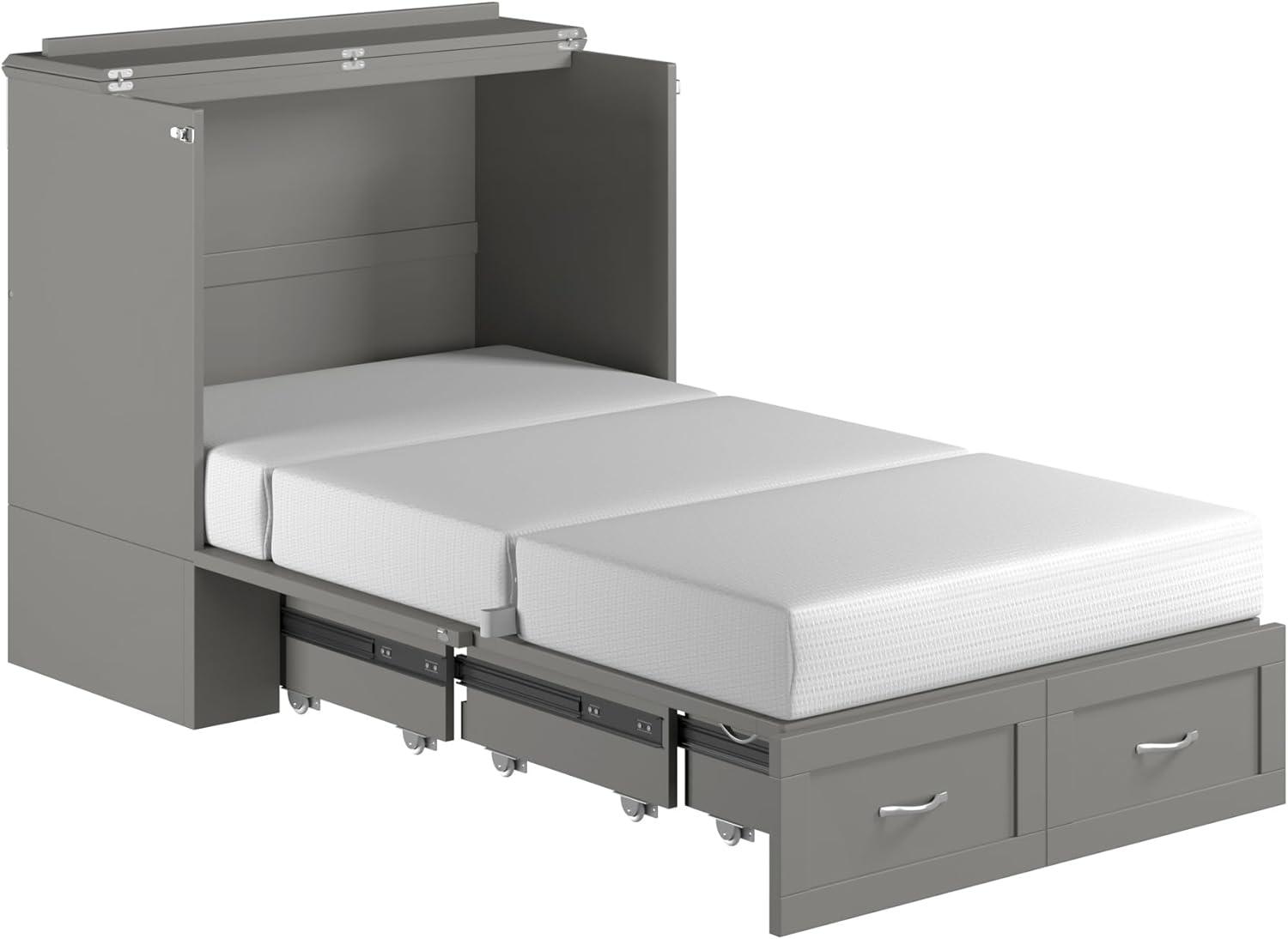AFI Hamilton Twin XL Solid Wood Murphy Bed Chest with Built-In Charger in Gray