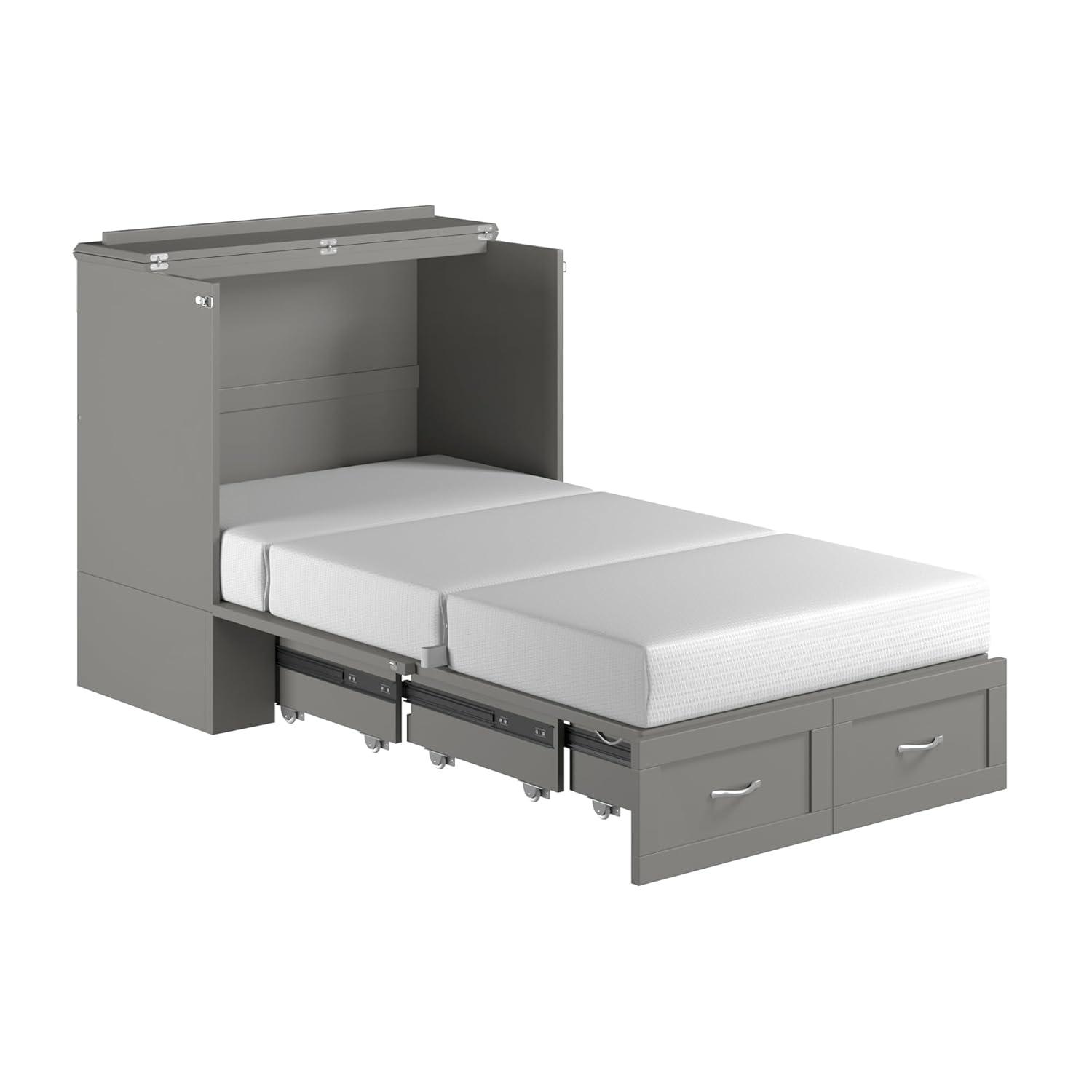 AFI Hamilton Twin XL Solid Wood Murphy Bed Chest with Built-In Charger in Gray
