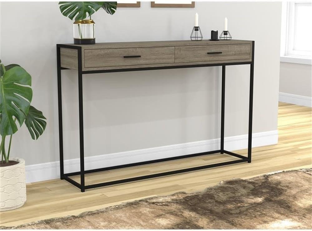 Safdie & Co. 48"L 2-Drawers Black Metal Console Table in Dark Taupe