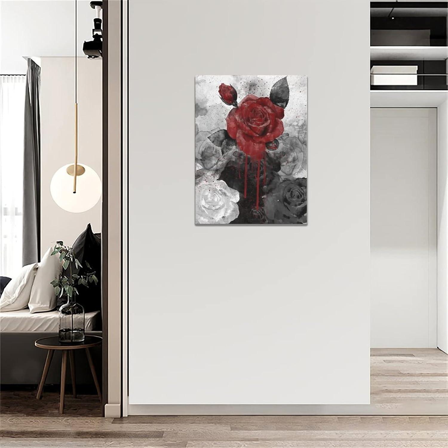 Vintage Black and Red Rose Canvas Wall Art