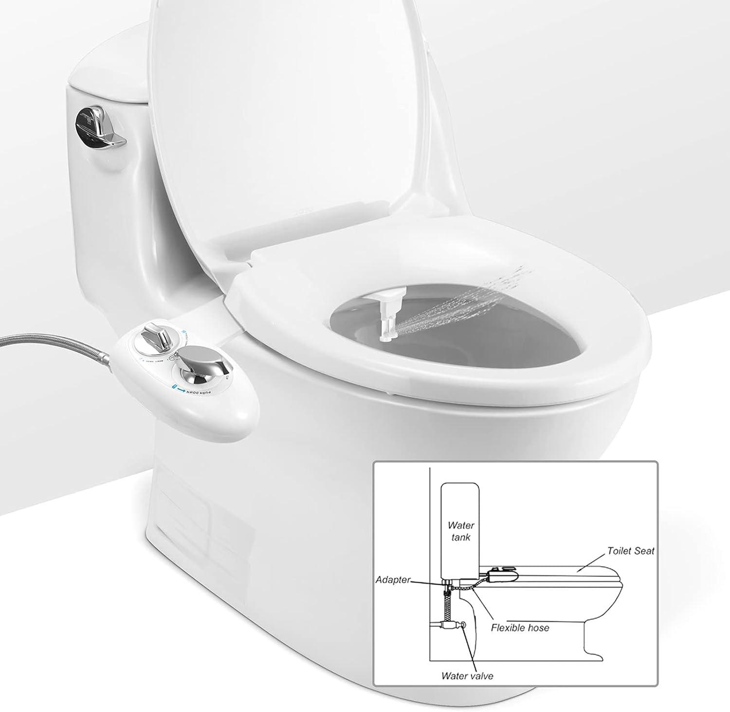iMountek "Cold Water Spray Bidet with Self-Cleaning Dual Nozzle & Feminine Wash – Non-Electric Toilet Seat" White