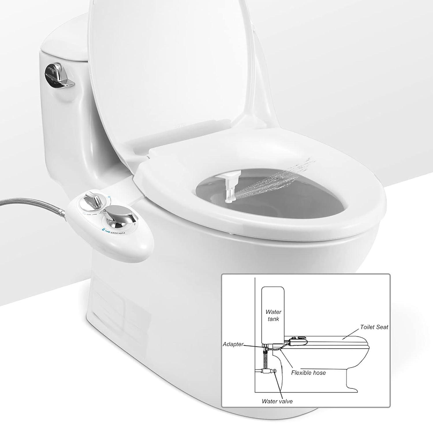 iMountek "Cold Water Spray Bidet with Self-Cleaning Dual Nozzle & Feminine Wash – Non-Electric Toilet Seat" White