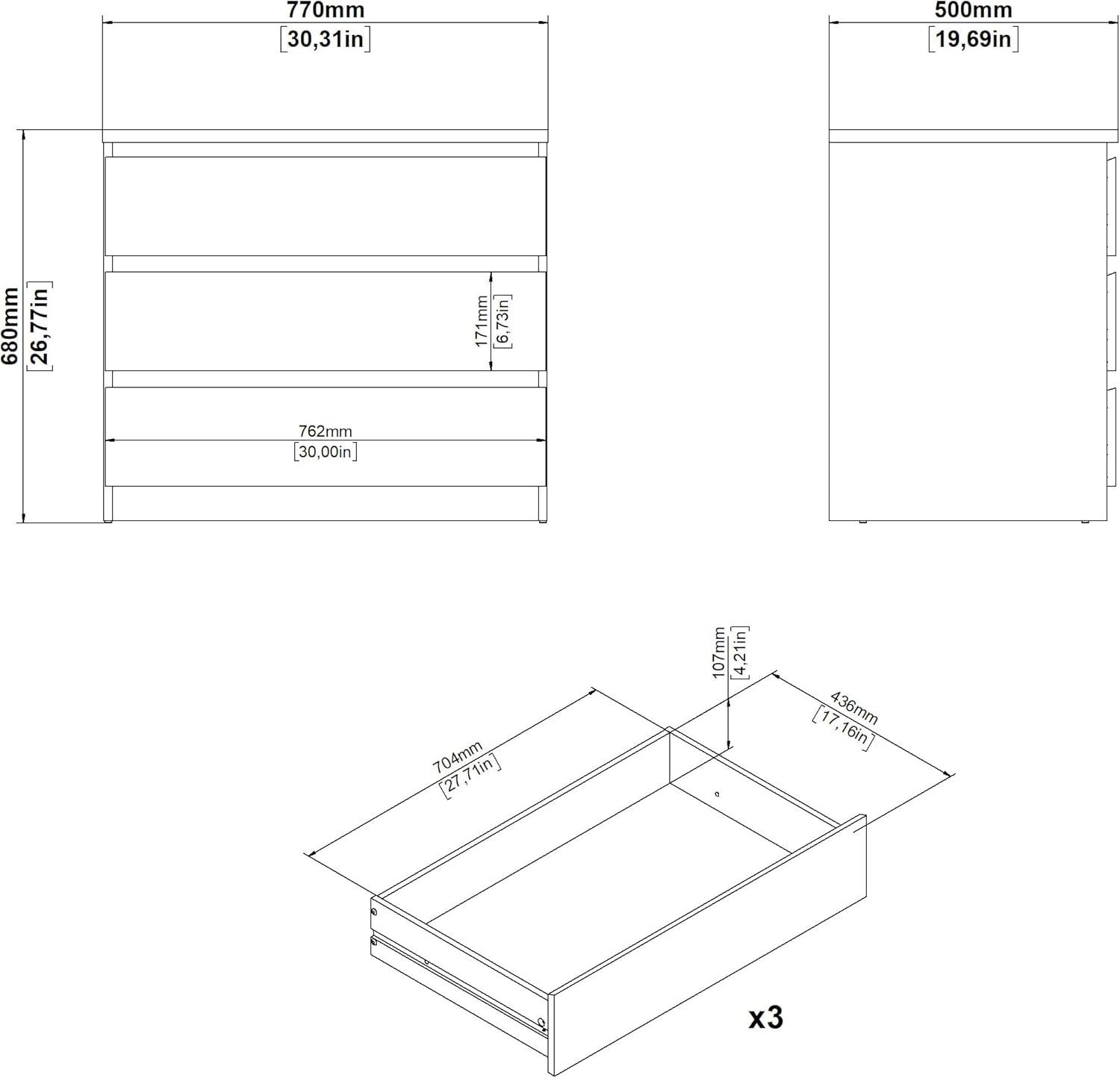 Tvilum Scottsdale 3 Drawer Chest, White High Gloss