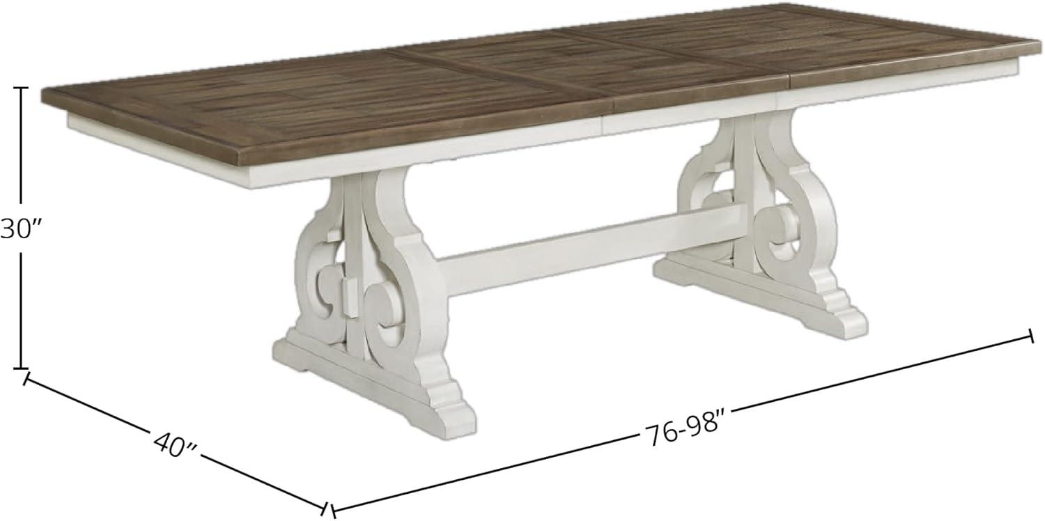 Rustic White and Oak Extendable Trestle Dining Table