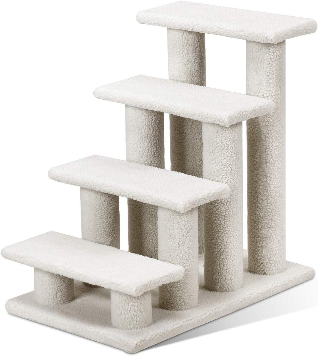 4-Step Pet Stairs Carpeted Ladder Ramp Scratching Post Cat Tree Climber, Dog Stairs for Small Dogs, Dog Steps Stairs Ramps for High Bed Couch