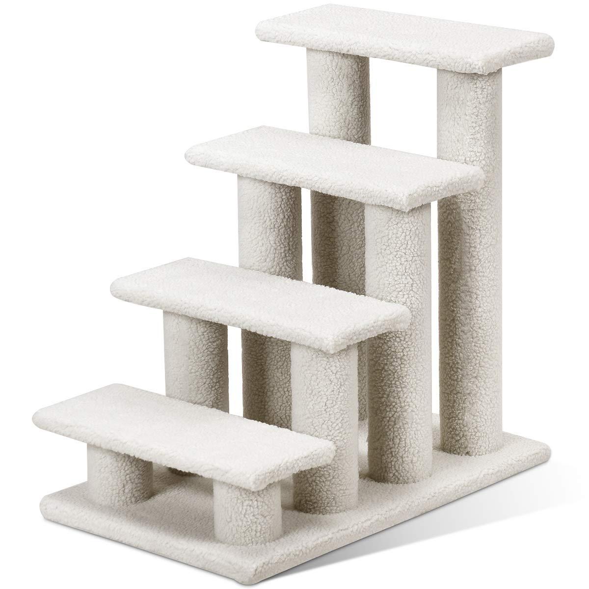 4-Step Pet Stairs Carpeted Ladder Ramp Scratching Post Cat Tree Climber, Dog Stairs for Small Dogs, Dog Steps Stairs Ramps for High Bed Couch