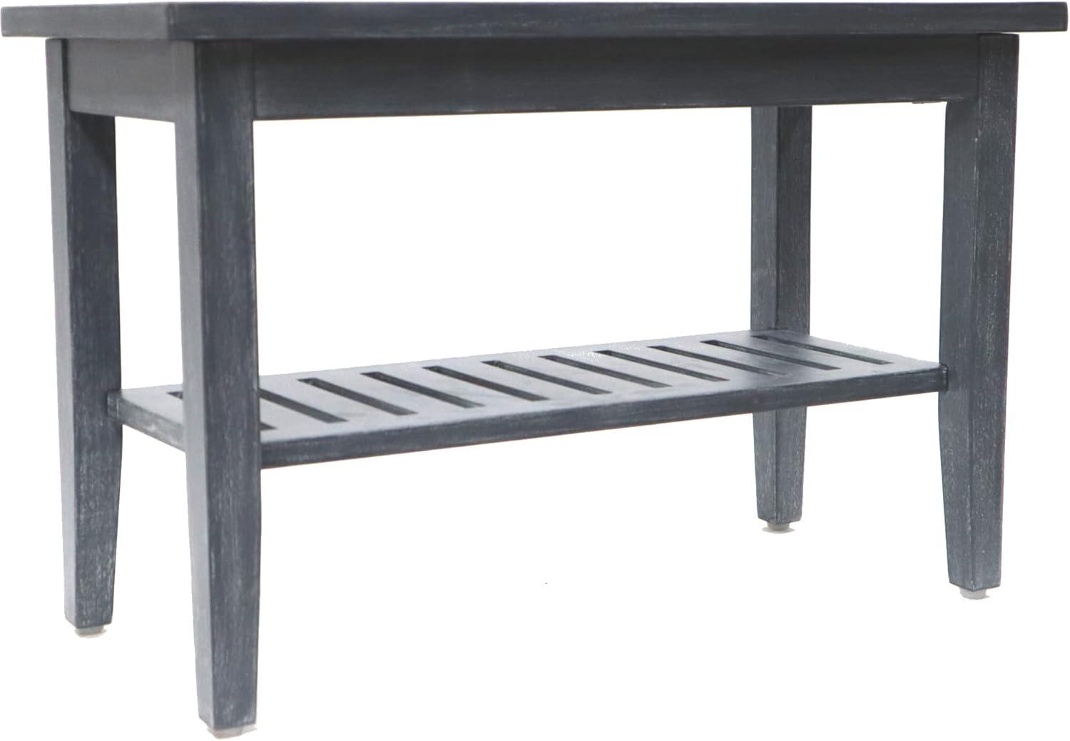 Weathered Gray Teak Wood Storage Bench with Shelf - 30"