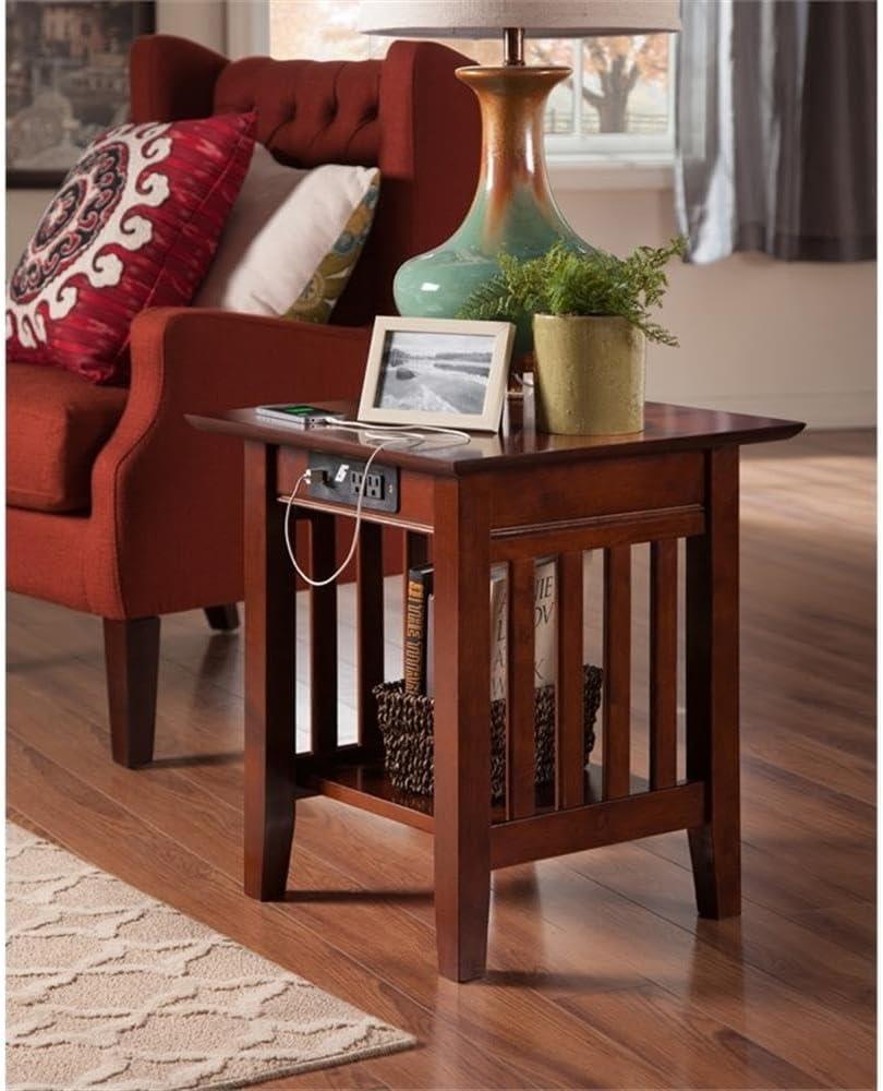 AFI Mission Solid Hardwood End Table with USB Charger Set of 2 Walnut