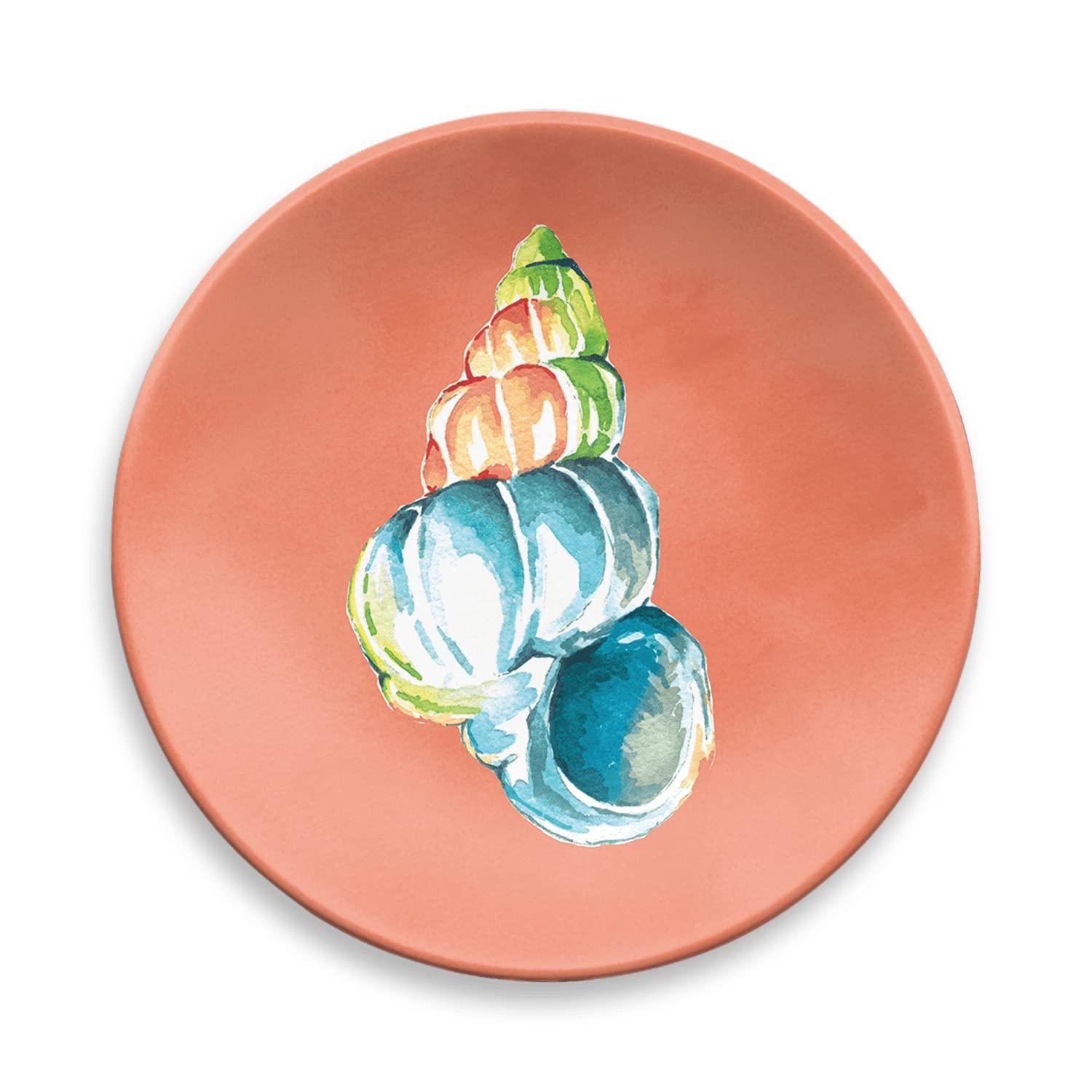 TarHong Sandbar Brights Ocean Themed Set of 4 Assorted Appetizer Plates, 6.8”, Pure Melamine, Shatterproof, Indoor/Outdoor