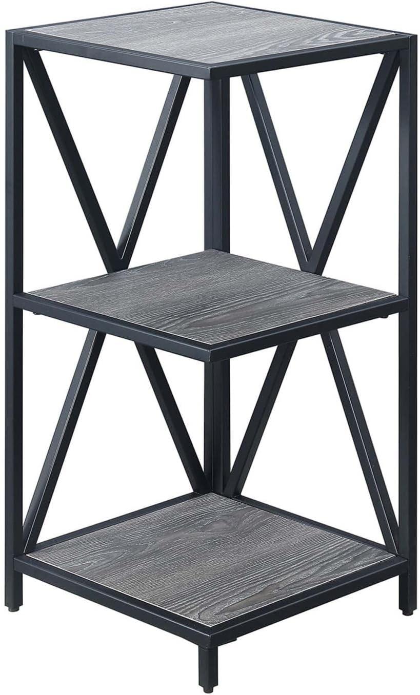 Convenience Concepts Tucson Black Metal Three-Tier Corner Bookcase in Gray Wood