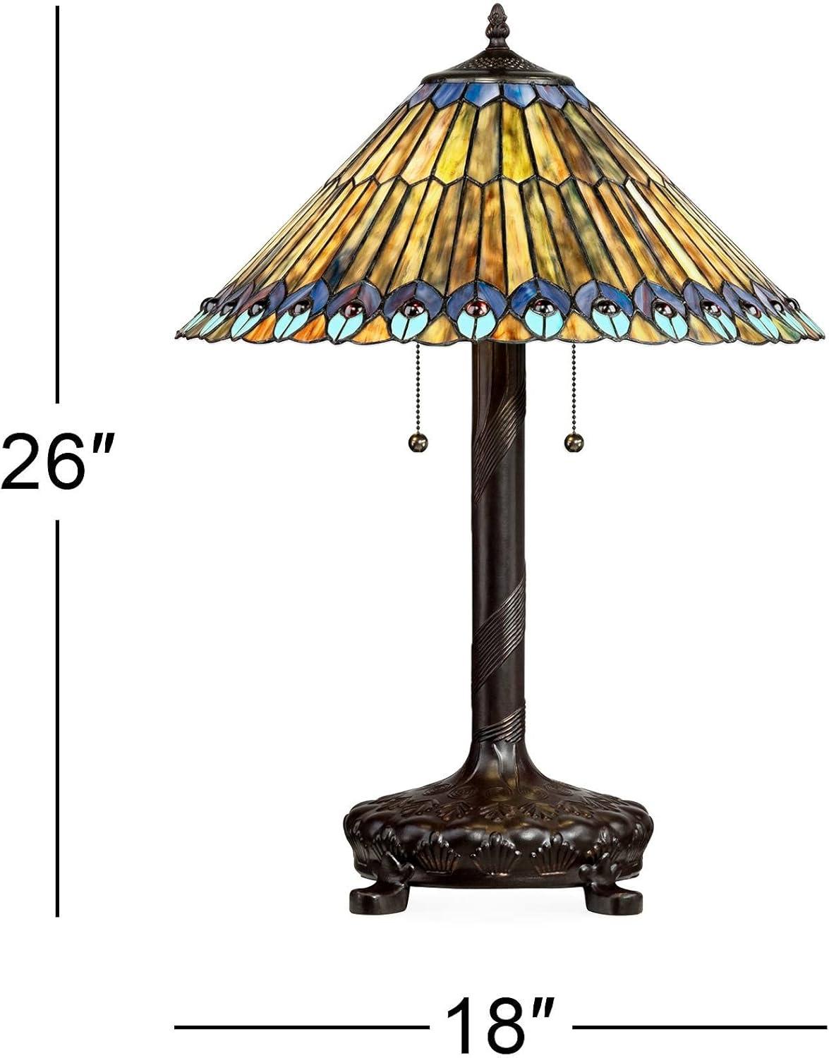 Robert Louis Tiffany Table Lamp 26" High Antique Bronze Tiffany Style Peacock Art Glass Shade for Living Room Family Bedroom Bedside Office
