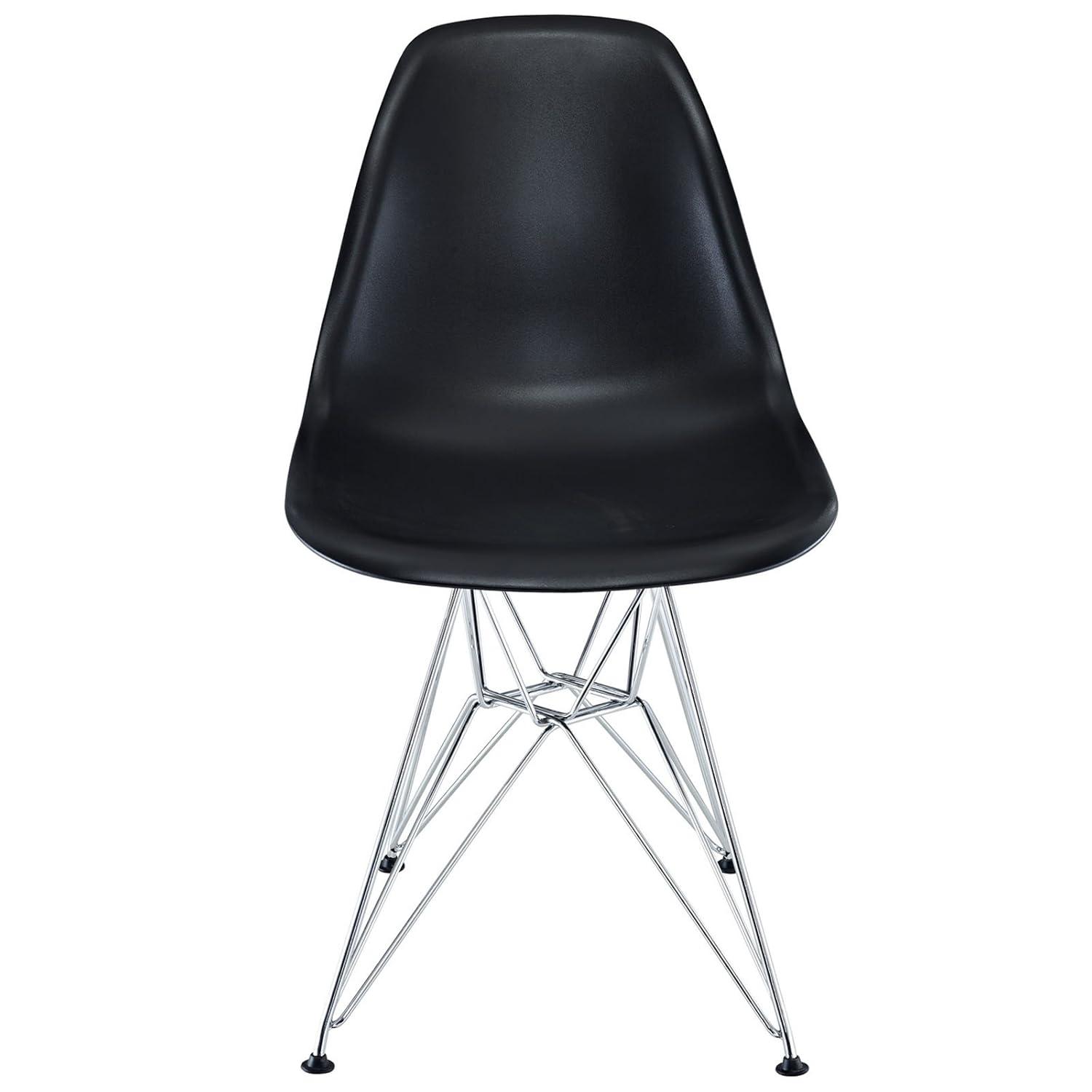 Modway Paris Modern Steel Metal Dining Side Chair in Black Finish