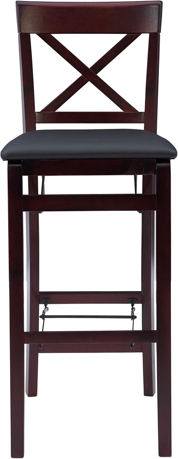 Triena X Back Faux Leather Folding Barstool Espresso - Linon: Padded Seat, Wood Legs, No Assembly Required