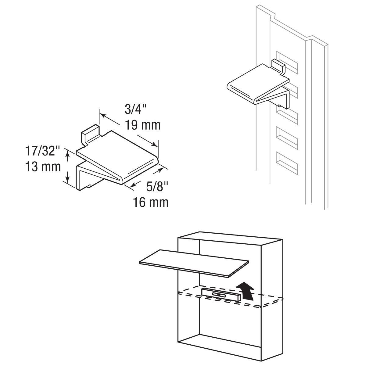 Prime-Line Nickel Plated Metal Strip Lock Style Shelf Bracket , Knape and Vogt (Set of 8)