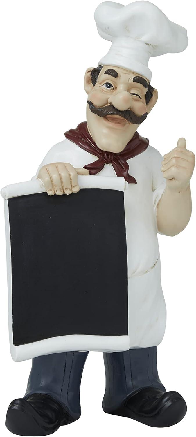 7" x 15" White Polystone Chef Sculpture with Chalkboard, by DecMode