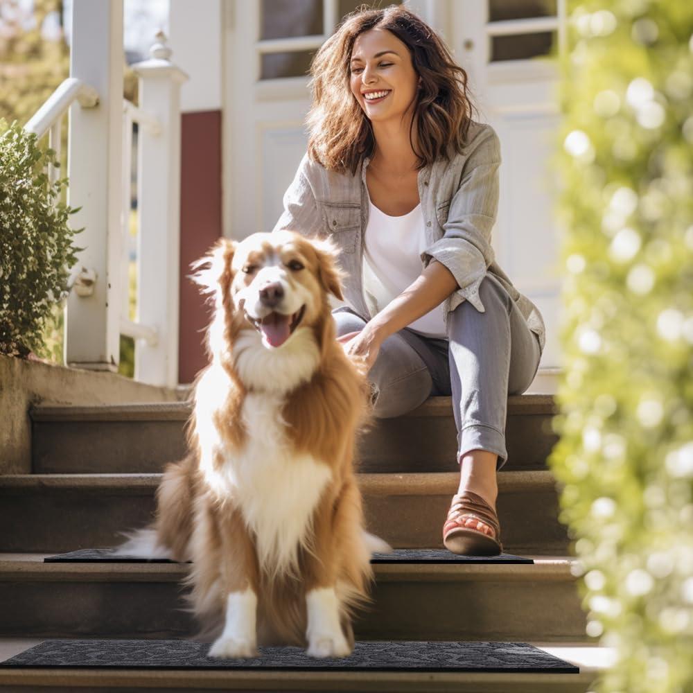 Aucuda 6pcs 8.5" x 30" Stair Treads Outdoor for Elders and Dogs on Wooden Steps, Non Slip Stair Runner Rug Heat Insulation Rubber Backing, Staircase Mat Carpet for Indoor Grip Farmhouse.
