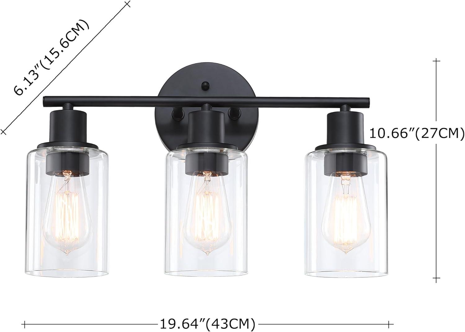 3-Light Bathroom Light Fixtures Bathroom Vanity Lights with Clear Glass Shades Matte Black Bathroom Light Fixtures over mirror for Mirror Living Room Cabinet Bedroom Porch