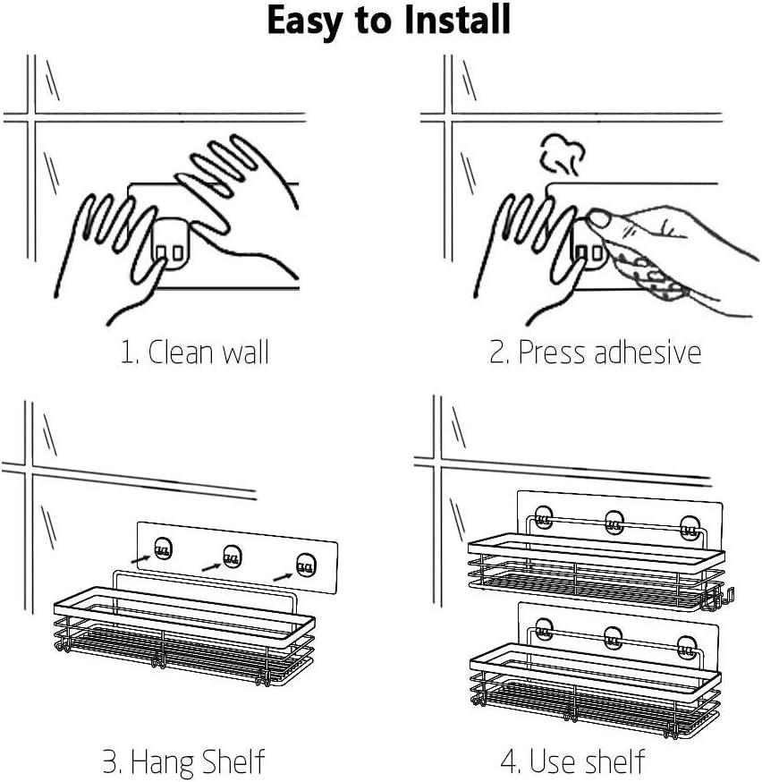 Orimade Shower Caddy with 5 Hooks for Hanging Razor and Sponge Adhesive Shower Shelf Basket Bathroom Storage Organizer Kitchen Rack No Drilling Stainless Steel Rustproof - 2 Pack,Black
