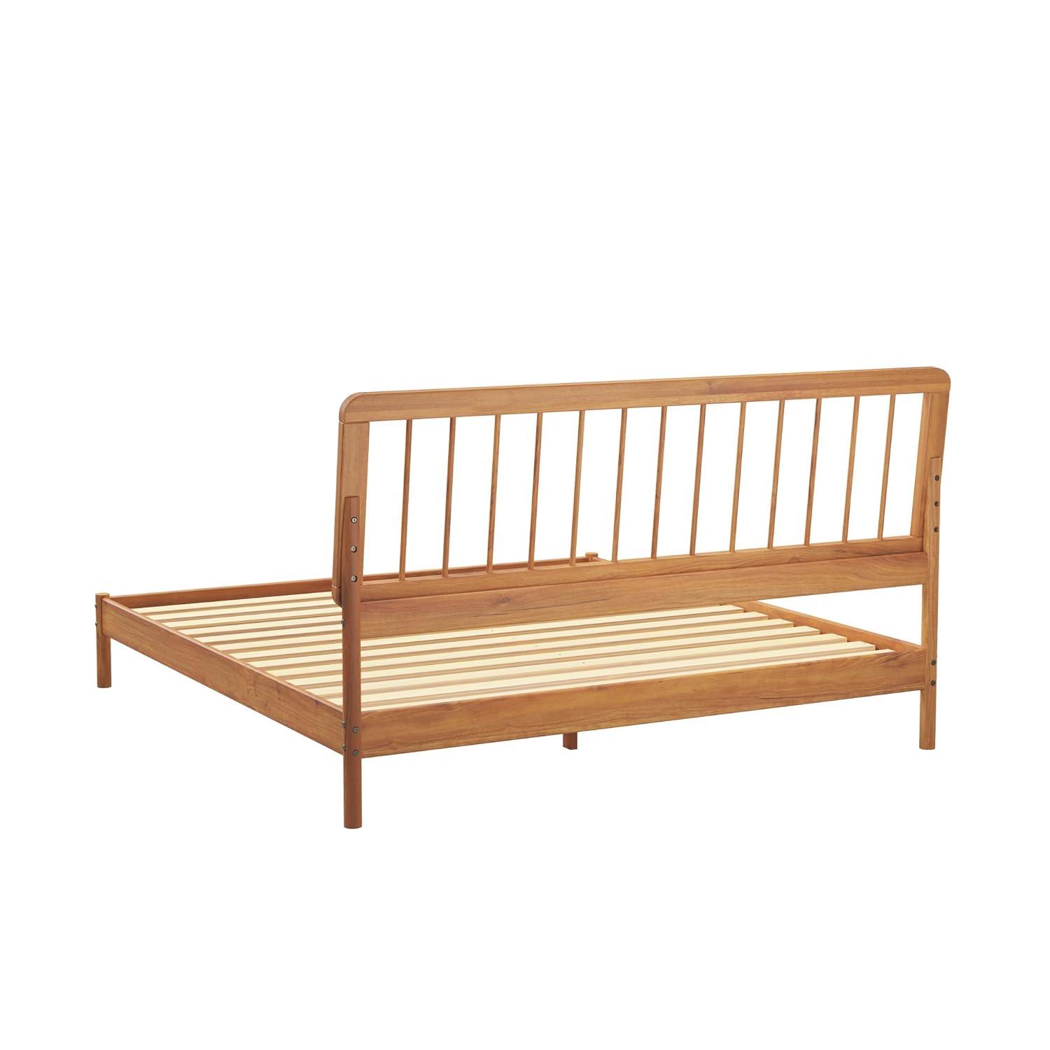 Walker Edison Mid-Century Modern Slatted Solid Wood King Bedframe, Caramel