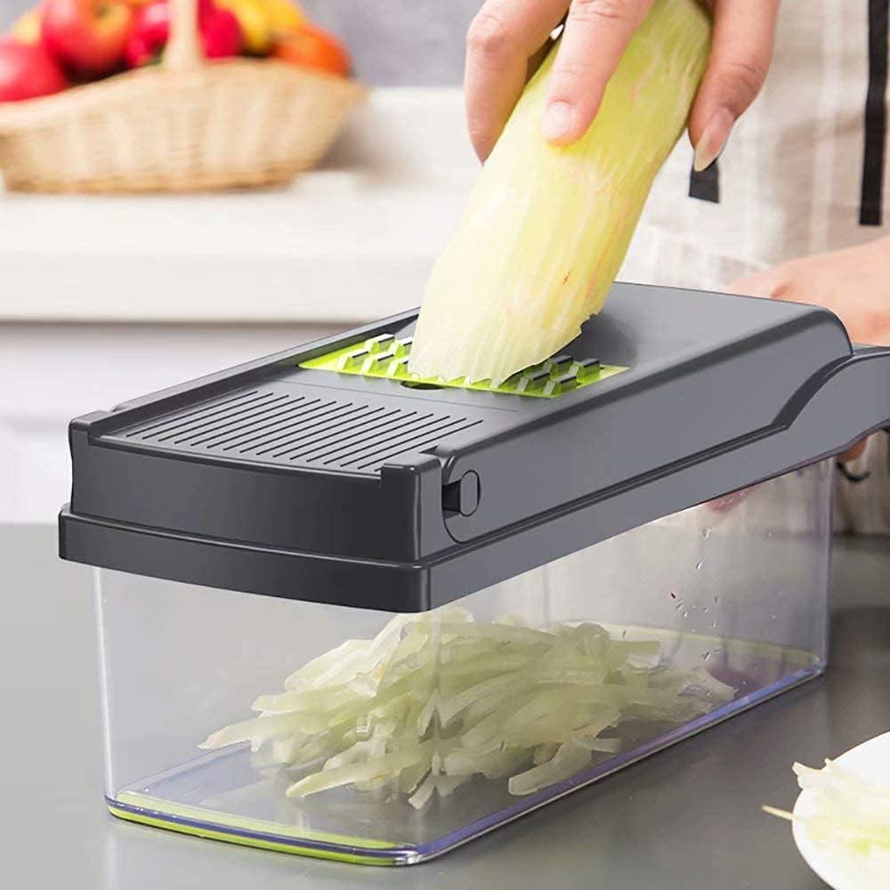 Vegetable Chopper, Multi-functional 12-in-1 Food Chopper Onion Chopper with Draining Basket, Veggie Chopper, Kitchen Vegetable Slicer Cutter Dicer, Onion Salad Chopper Potato Slicer with Container