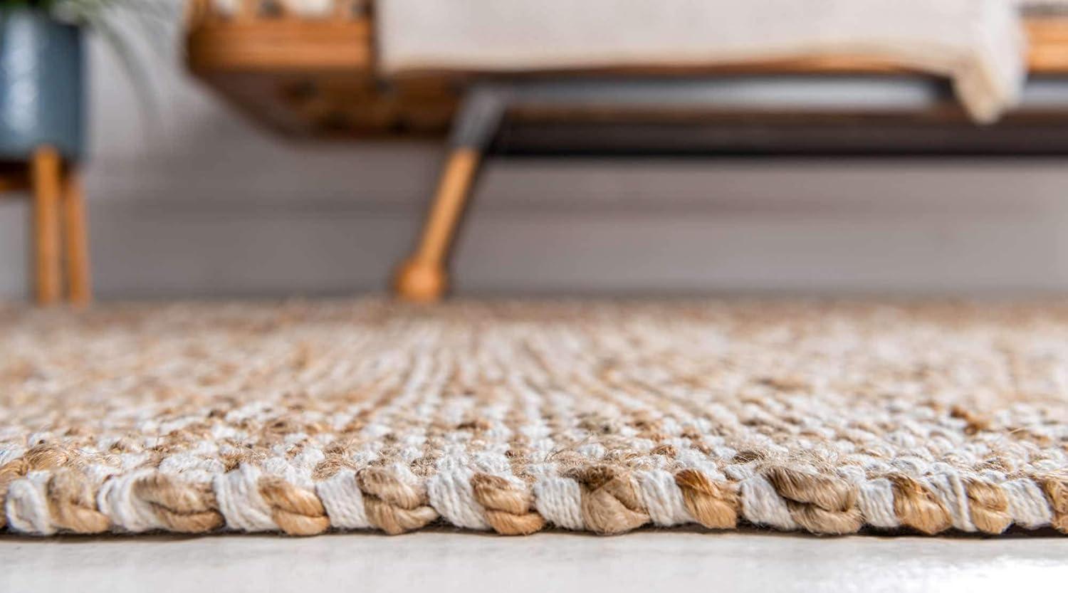 Unique Loom Braided Jute Assam Trellis Indoor Hand Made Fringe Area Rug