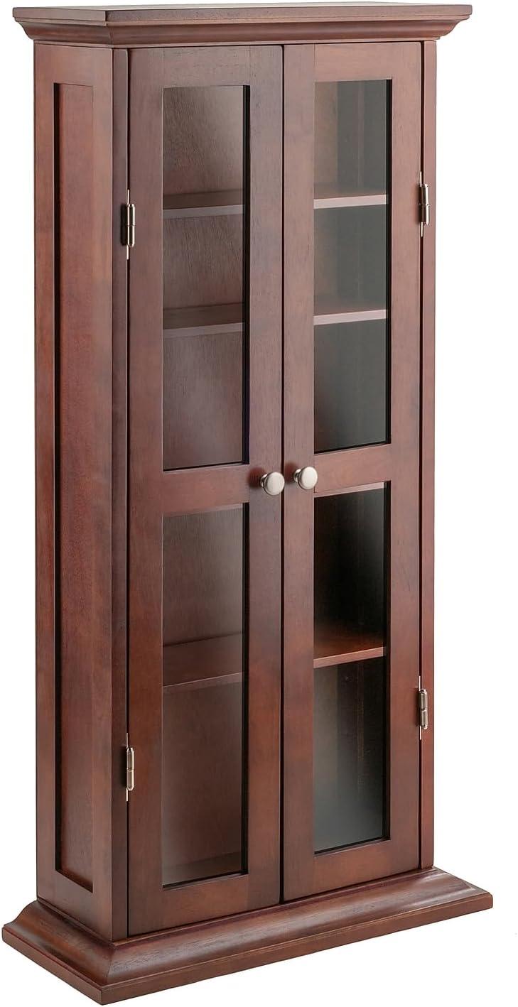 Dvd-Cd Cabinet - Antique Walnut - Winsome: Multimedia Storage, Glass Doors, 4 Adjustable Shelves