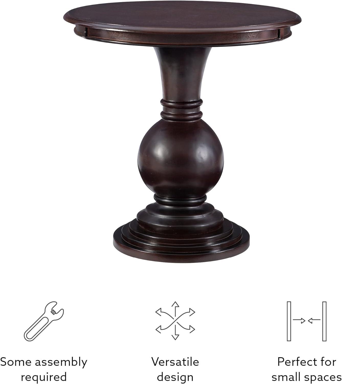 Linon Amelia Round Wood Accent Table Pedestal Base 26.5" High in Espresso