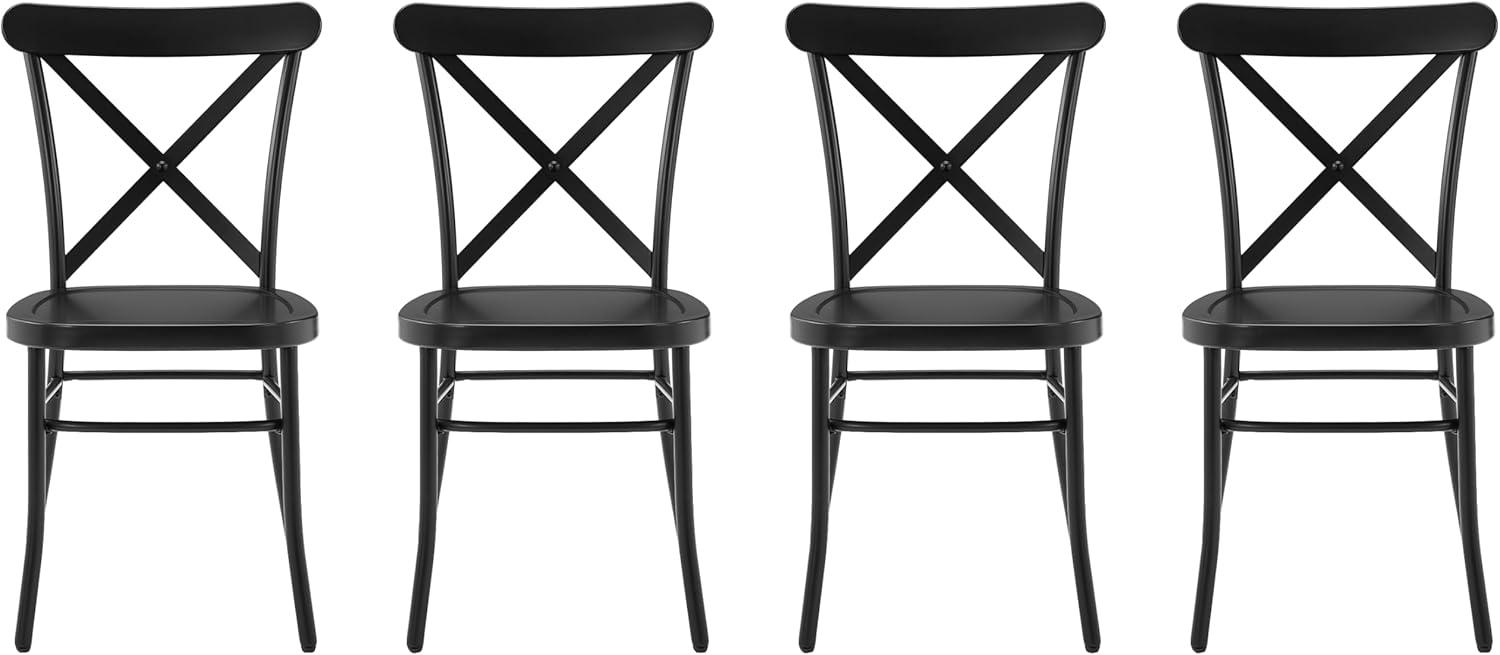 Crosley Camille 4pc Metal Dining Chair Set Matte Black: Steel Frame, X-Back Design, 250lb Capacity