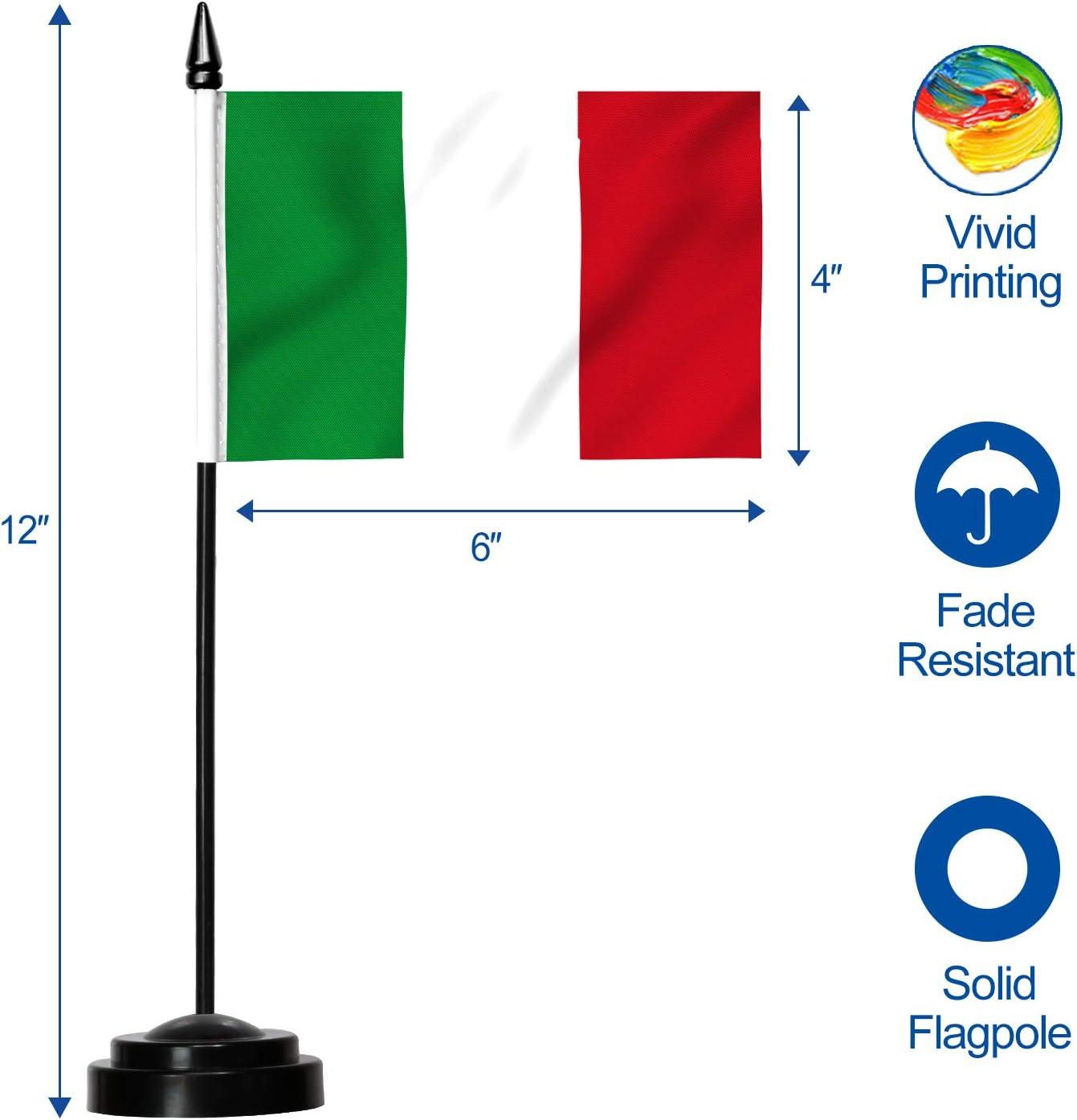 ANLEY Italy Deluxe Desk Flag Set - 6 in x 4 in Miniature Italian Desktop Flag