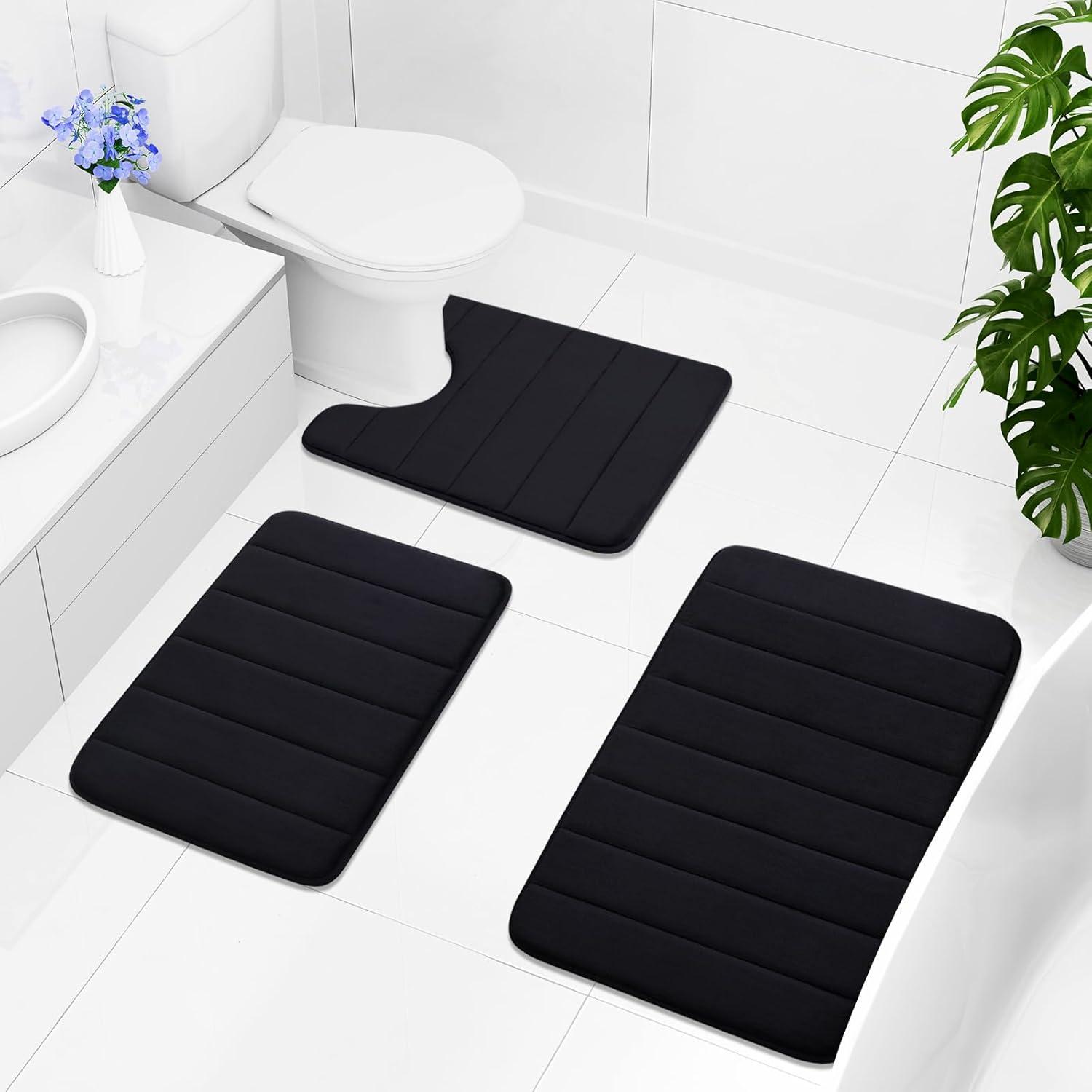 Buganda Memory Foam Bath Mats Soft Absorbent Bathroom Rugs 16" x 24", Black