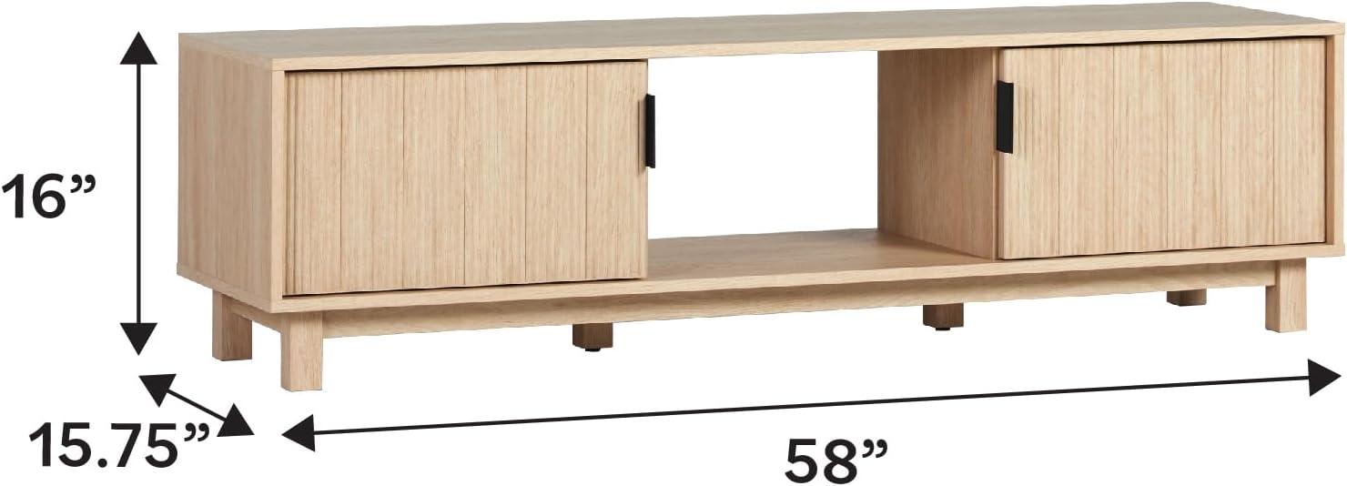 58" 2-Door Wood TV Stand with Reeded Fronts - Oak