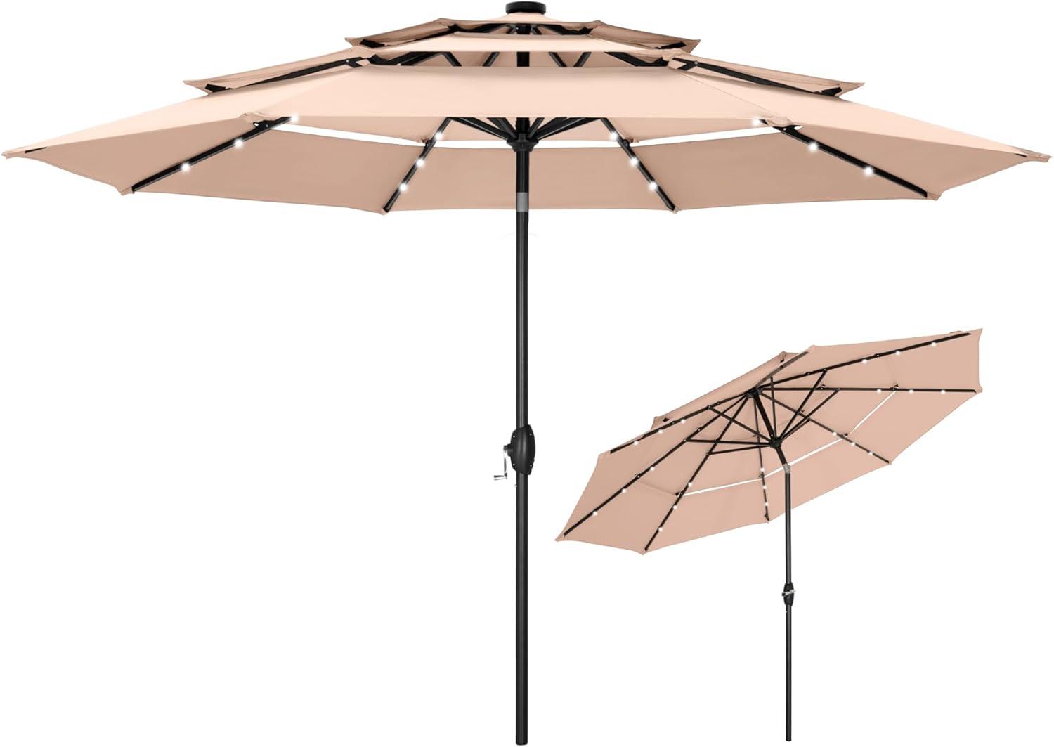 10ft Orange Red Polyester 3-Tier Vented Patio Umbrella with Auto-Tilt