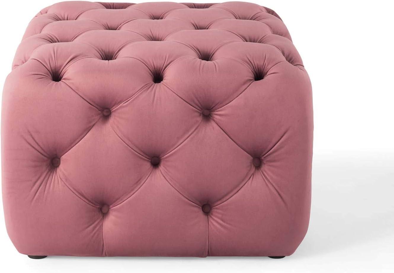 Dusty Rose Velvet Tufted Ottoman with Deep Button Detailing