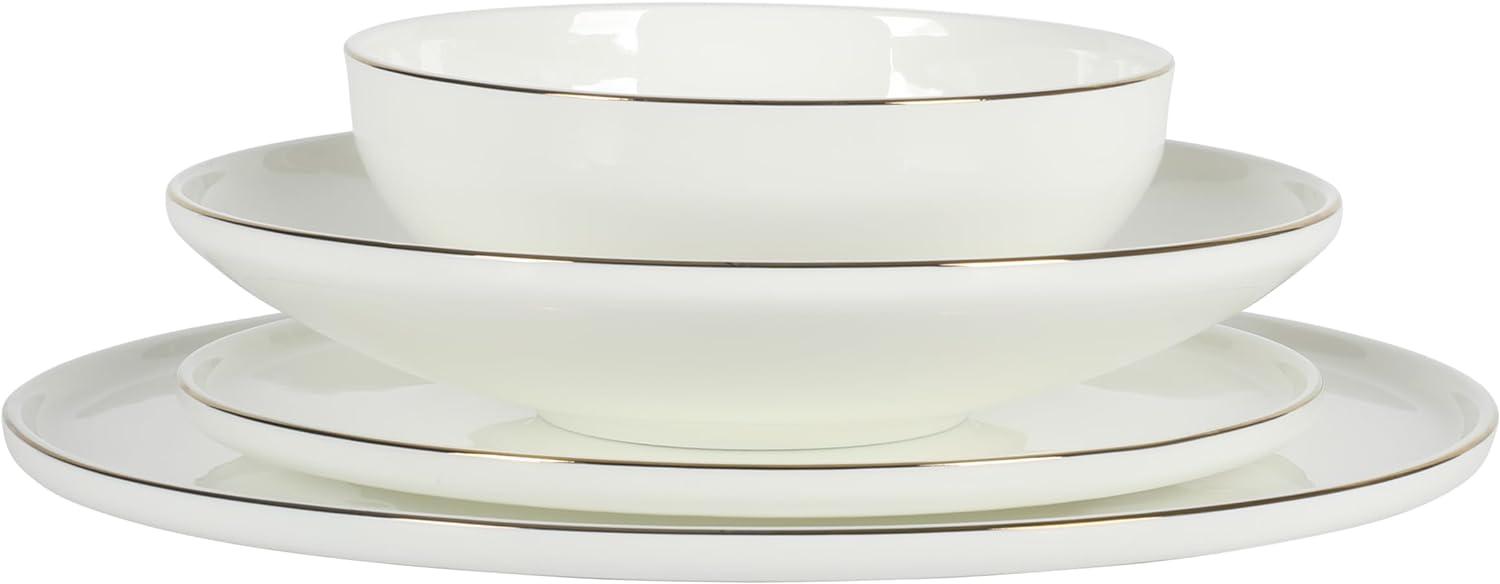 Gibson Elite Lana 16 Piece Bone China Double Plates and Bowls Dinnerware Set W/ Gold Rim