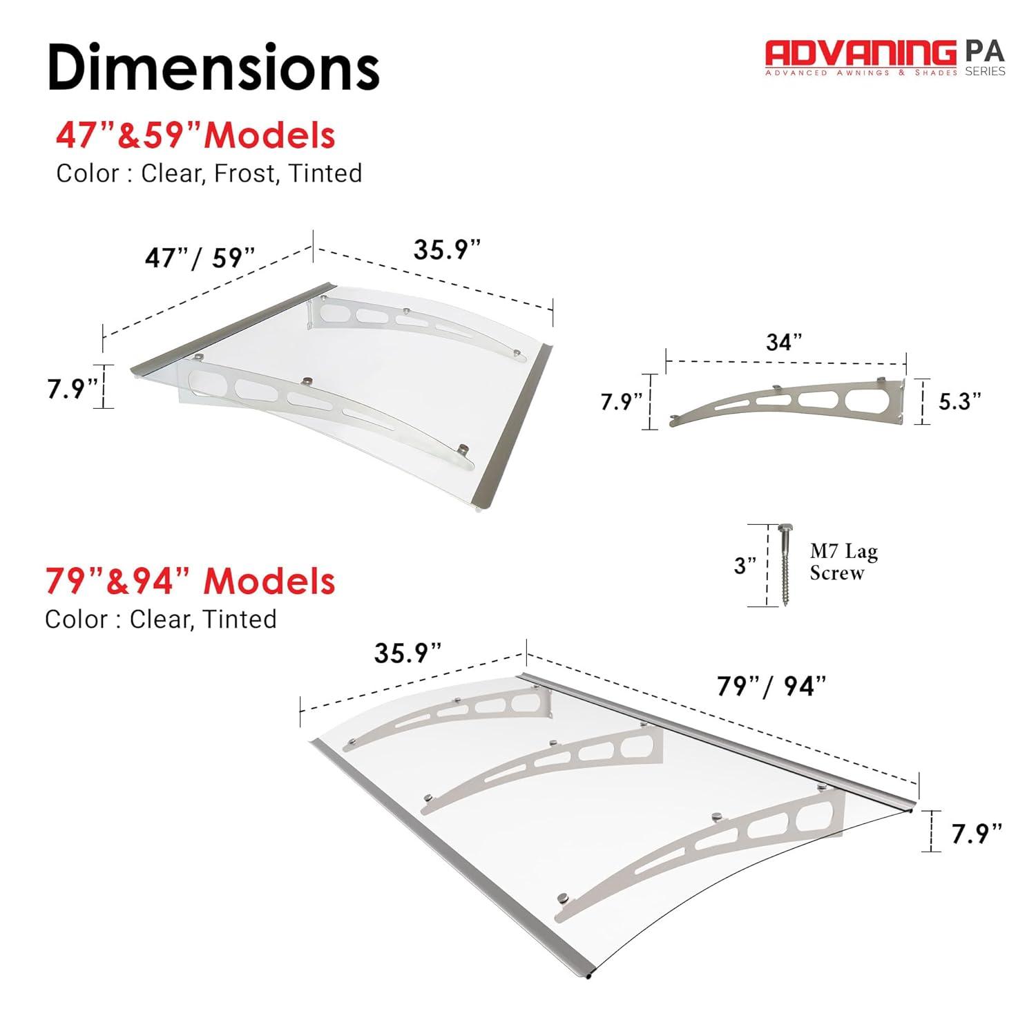 PA Series 2' 11 13/32" D Convex Door Awning