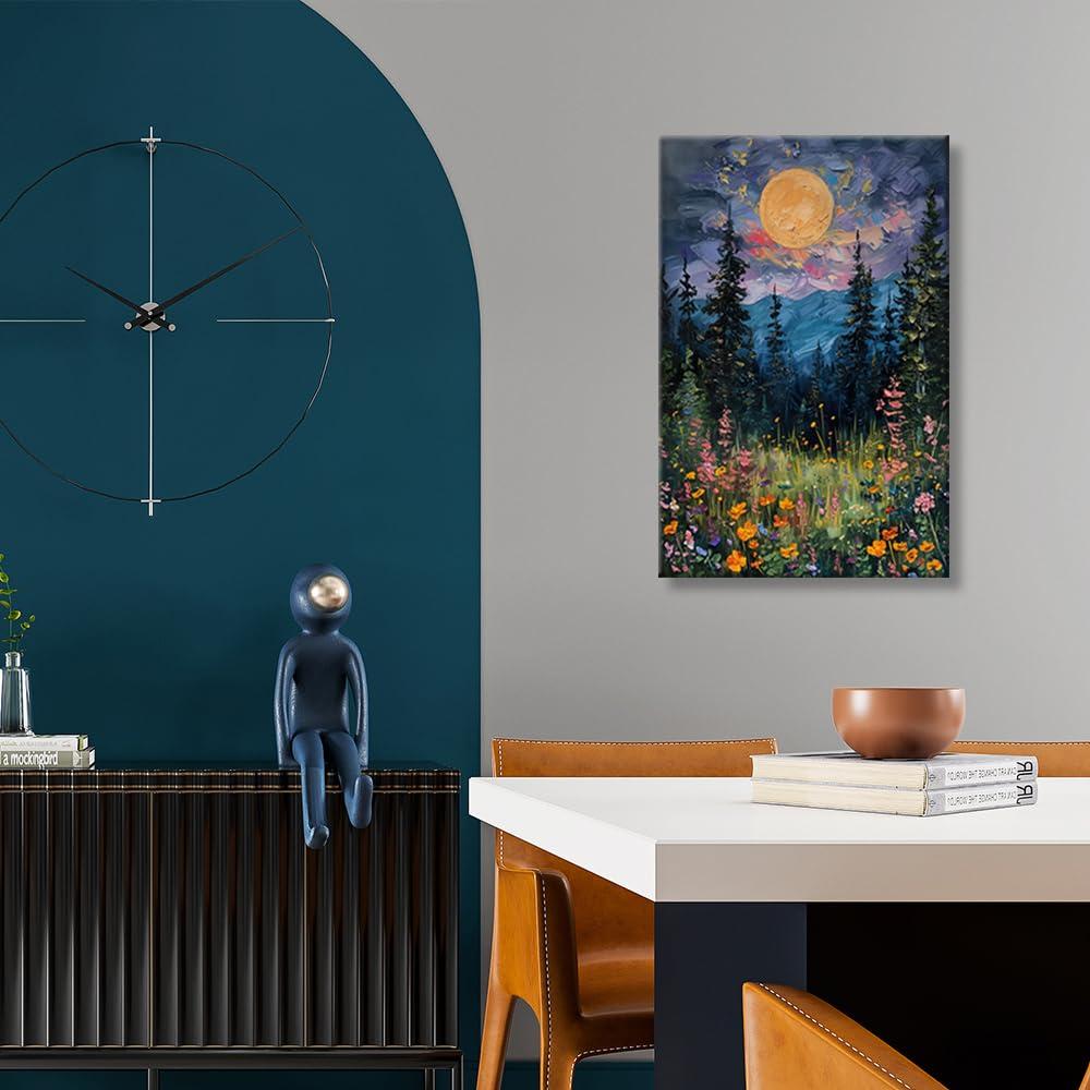 SFAOHPR Mystical Moon and Wildflowers Canvas Wall art Nature Flowers Oil Painting posters for room aesthetic Room Aesthetics Posters for Bedroom living room Home Decor ﻿12x16inch Unframed