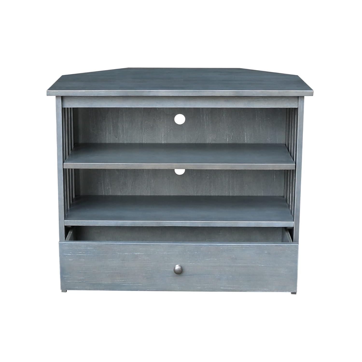 Solid Wood TV Stand with Shelves and Drawer in Heather Gray - 28.9"  Height