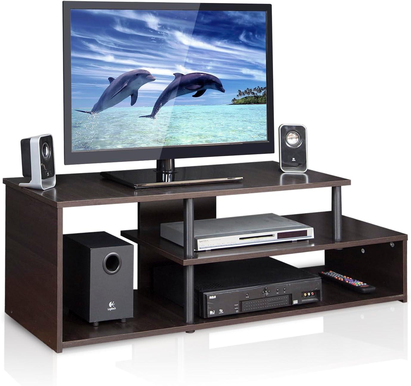 Black Geometric Design Low Rise TV Stand with Shelves