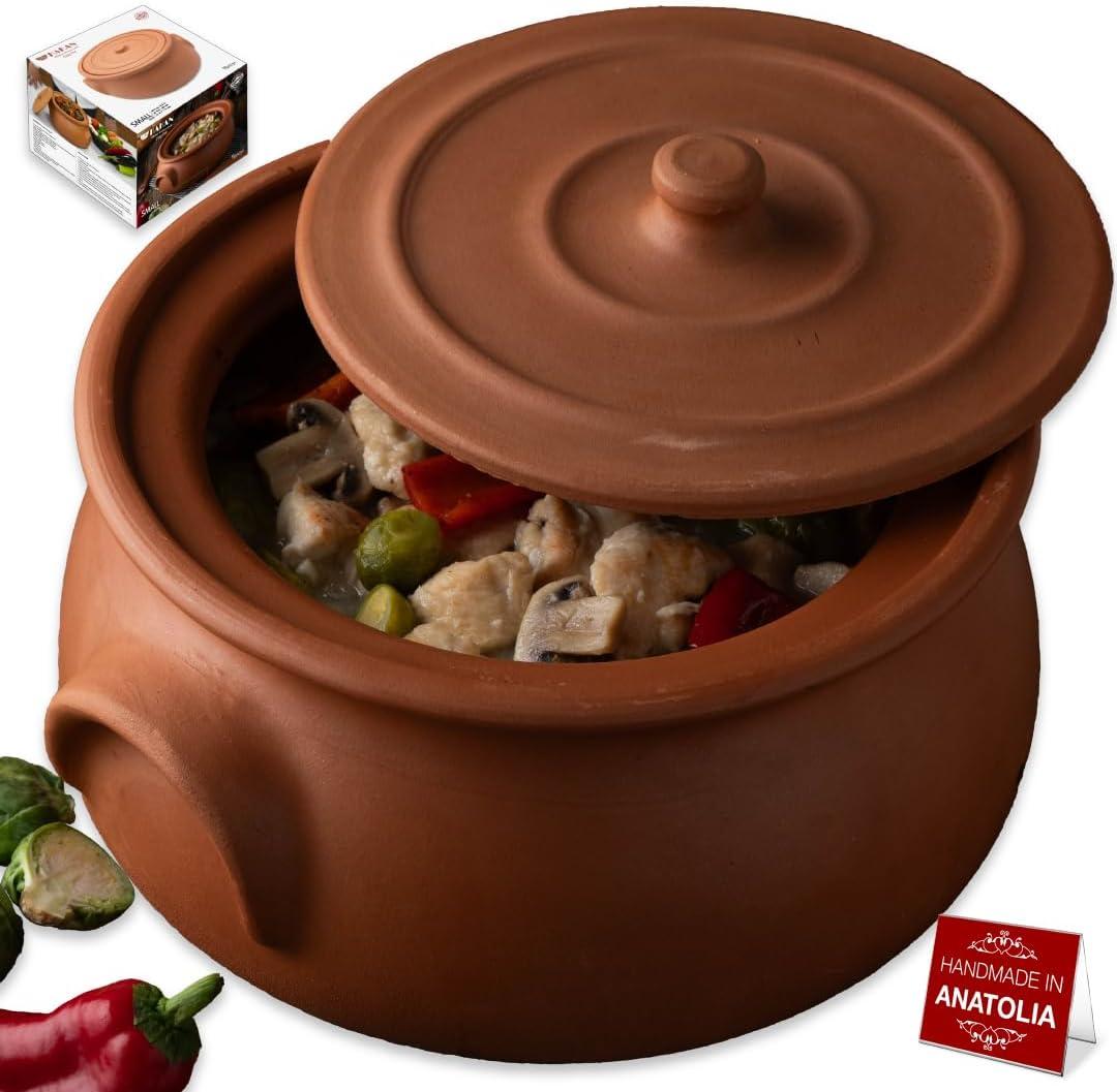 Hakan Handmade Suphan Clay Pot with Lid, Natural Unglazed Earthen Terracotta Pot, Casserole Dish, Rice Cooking, Clay Pot, Terracotta Pan, Korean, Indian, Mexican Dish, Large, 7.6 Quarts (7.2 L)